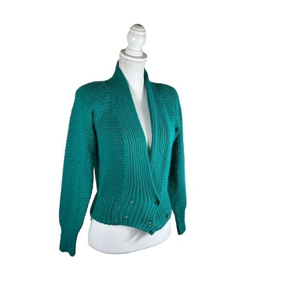 Vintage 80s Liz Claiborne Green Silk Cardigan Sweater - Picture 2 of 8